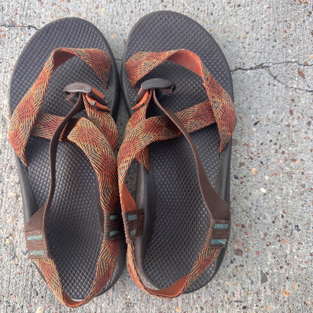 Chaco Sandals with Orange and Brown Straps